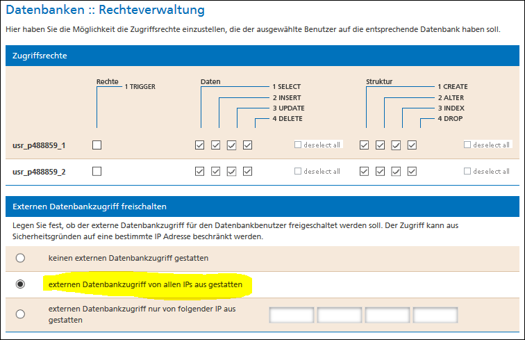 Einführung MySQL Workbench - "Einrichtung einer Verbindung" 2 Mittwald Datenbankbenutzer Rechte und Zugriffseinstellungen 1